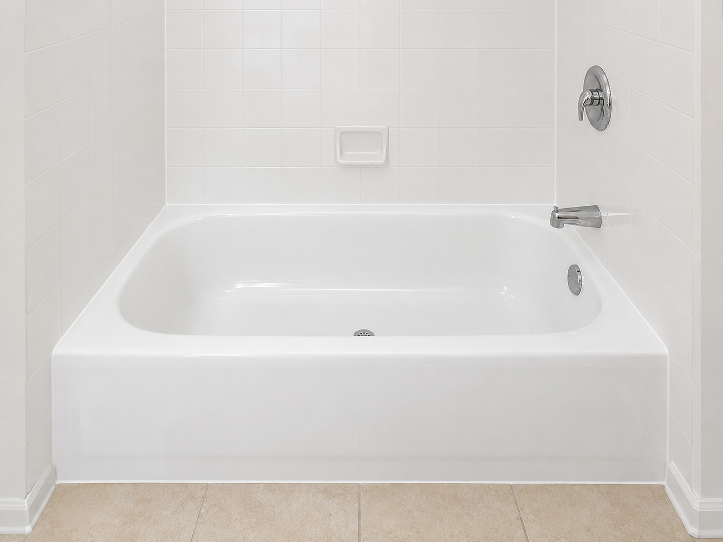 Bright white bathtub after resurfacing